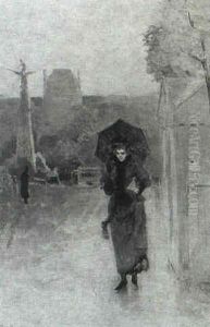 Street Scene With Woman With Parasol by Giuseppe de Nittis
