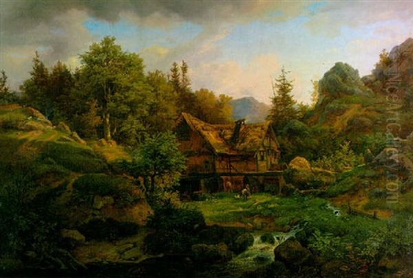 Berglandschaft Mit Bauernhaus Am Bach - view 1