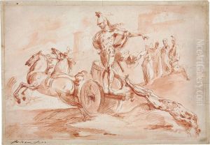 Achilles Dragging Hector's Corpse Around The Walls Of Troy by Giuseppe Bernardino Bison