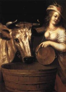 Cow With Milkmaid by Jan Rutgersz van Niwael