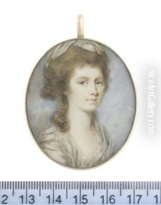 A Lady, Wearing White Fichu Over Pale Pink Dress With Lace Trim, A White Kerchief Trimmed With Pale Pink Ribbon In Her Upswept Brown Hair by James Nixon