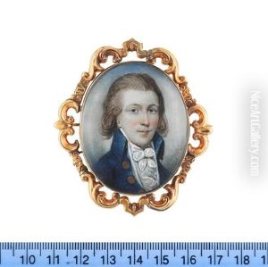 A Gentleman, Wearing Blue Coat, White Waistcoat, Chemise, Stock And Cravat, His Natural Hair Worn Loose by James Nixon
