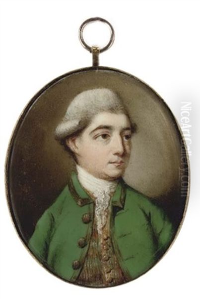 A Gentleman In Green Coat And Striped Waistcoat, Wearing A Wig - view 1