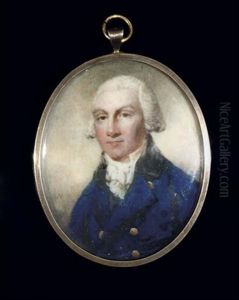 A Young Gentleman In Blue Coat With Black Collar And Gilt Buttons, Powdered Wig