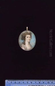 A Lady, Wearing White Fichu Over Pale Pink Dress With Lace Trim, A White Kerchief Trimmed With Pale Pink Ribbon In Her Upswept Brown Hair A Lady, Wearing White Fichu Over Pale Pink Dress With Lace Trim, A White Kerchief Trimmed With Pale Pink Ribbon In Her Upswept Brown Hair