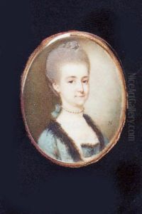 A Young Lady In A Low-cut Blue Dress Trimmed With Fur, Wearing A Pearl Choker And A String Of Pearls In Her Upswept Powdered Hair by James Nixon