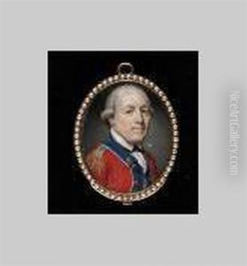 Officer (cavalry Officer?) Wearing Scarlet Coat With Blue Facings Piped White And Epaulette, His Hair Powdered And Worn En Queue