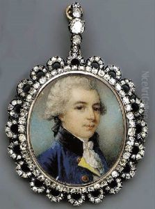 A Young Gentleman In Blue Coat With Black Collar And Gold Buttons, Yellow Waistcoat And Frilled Cravat, Powdered Hair En Queue by James Nixon