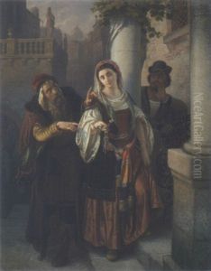 Der Kaufmann Von Venedig, Im Hintergrund Die Kuppel Von Sta. Maria De La Salute by August Noack