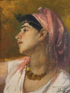 Jeune Femme Au Foulard Rose by Francisque Noailly