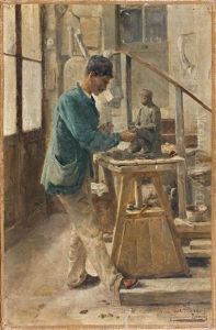 Sculpteur Dans L'atelier D'emile Latour by Francisque Noailly