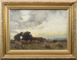 Harvesting In An Evening Landscape by James Campbell Noble