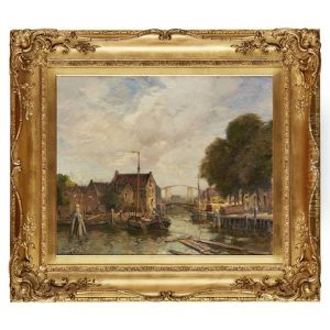 Barges On A Canal by James Campbell Noble