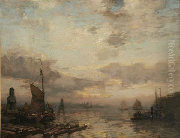 A Busy Dutch Estuary With Barges - view 1