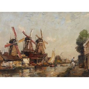 Windmills On A River by James Campbell Noble