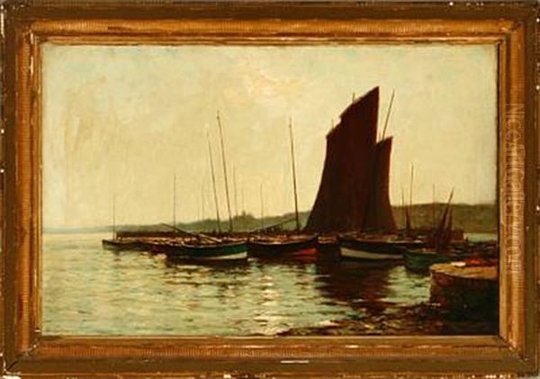 A Harbour Scene With Several Fishing Dinghies On A Calm Afternoon - view 1