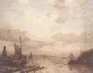 Barges On An Evening Estuary by James Campbell Noble