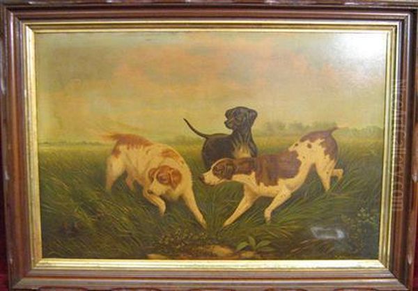 Print Over Painted On Canvas, Hunting Dogs - view 1