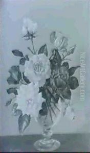 A Still Life Of Roses In A Glass by James John Noble