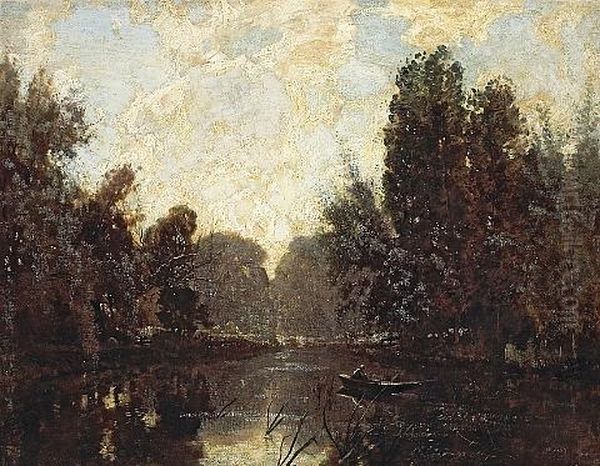 A River Landscape With A Figure In A Rowboat - view 1