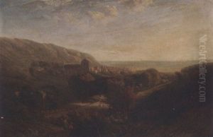 Figures On A Hillside Before A Coastal Town by Robert Heysham Noble