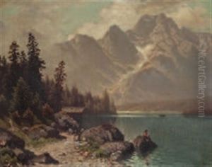 Bergsee Mit Fischer