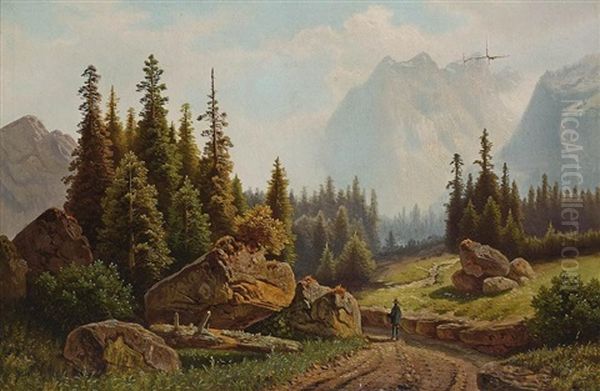 Wanderer In Gebirgslandschaft - view 1