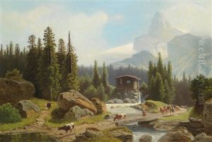 Alpenlandschaft Mit Tierherde Am Heimweg