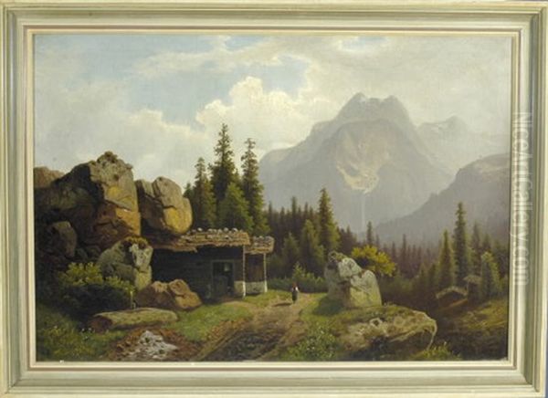 Blick Von Einer Belebten Gebirgsdorfszenerie Auf Den Gegenuberliegenden Watzmann - view 1