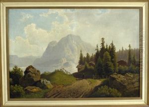 Wanderer In Gebirgslandschaft Mit See