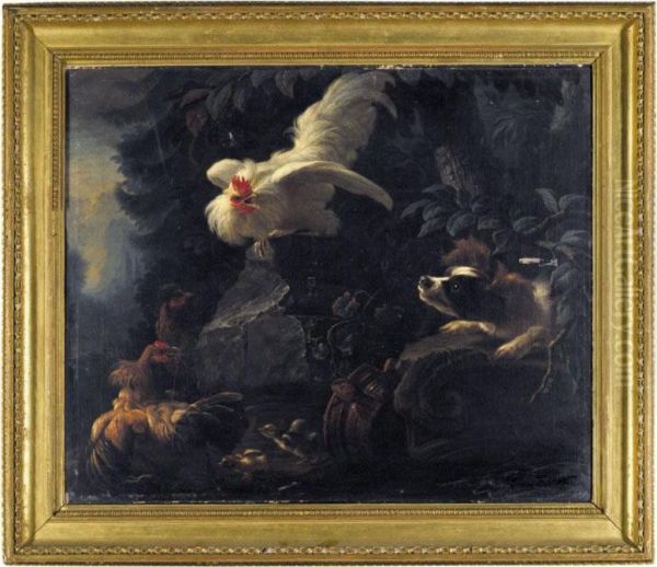 Landscape With A Spaniel Startling Chickens And Their Chicks - view 1