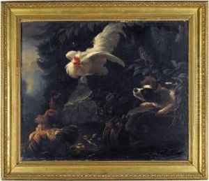 Landscape With A Spaniel Startling Chickens And Their Chicks by Abraham Bisschop Dordrecht