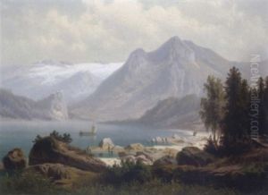 Gebirgssee Mit Alpenpanorama by Theodor (Wilhelm T.) Nocken