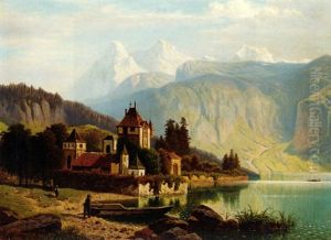 A Chateau In The Foothills Of The Alps by Theodor (Wilhelm T.) Nocken
