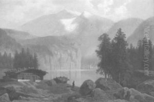 Alpenlandschaft Mit Gebirgssee by Theodor (Wilhelm T.) Nocken