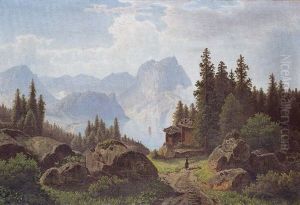 Gebirgslandschaft Mit See by Theodor (Wilhelm T.) Nocken