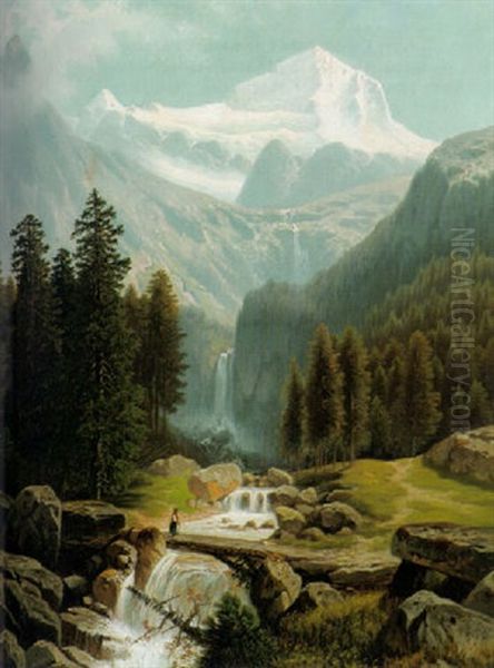 Blick In Das Lauterbacher Tal Mit Wasserfallen Und Jungfrau-massiv An Einem Prachtvollen Sonnigen Sommertag - view 1