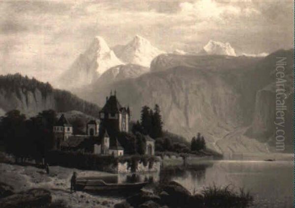 Alpenseelandschaft - Am Ufer Eine Burganlage - view 1