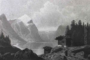 Sp,tsommerliche Alpenlandschaft Mit Alm by Theodor (Wilhelm T.) Nocken