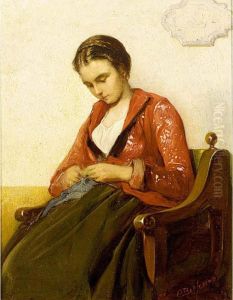 Girl Knitting by Christoffel Bisschop