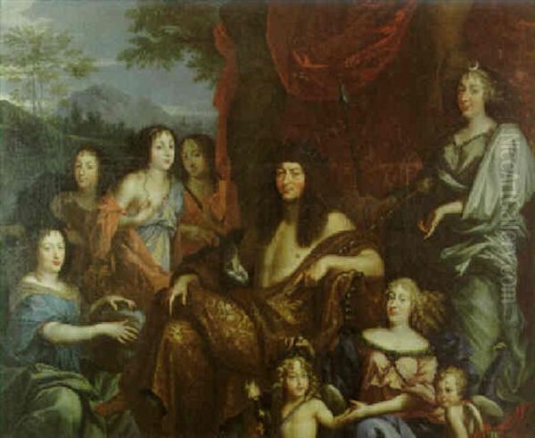 Portrait De Louis Xiv Entoure De Anne D'autriche, Marie-therese, La Grande Demoiselle Et Le Dauphin - view 1