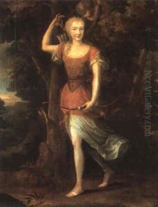 Portrait Of Diane Denise De Boillon (?) As Diana With Cupid