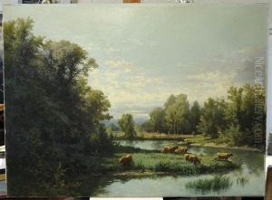 Paysage Avec Riviere Et Troupeau by Charles-Joseph Node