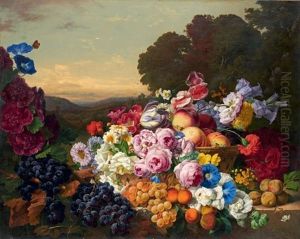 Fleurs Et Fruits Dans Un Paysage by Charles-Joseph Node