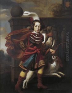 Portrait Of A Young Boy As A Hunter With His King Charles Spaniel