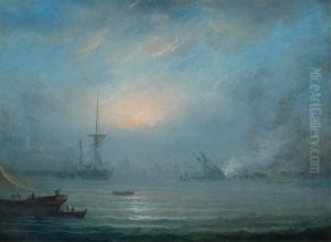 A Nocturnal Battle Scene At Sea