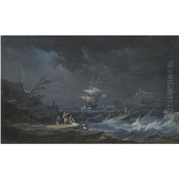 A Shipwreck At Nighttime Off A Rocky Mediterranean Coast - view 1