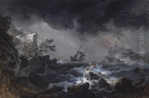 Schiffe Im Seesturm Vor Einer Sudlichen Felsenkuste by Noel, Alexandre Jean