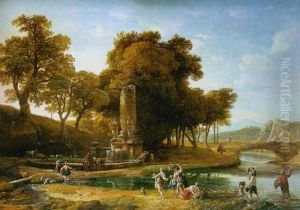 Grand Paysage A La Fontaine Et Aux Lavandieres Pres Reviere Grand Paysage A La Fontaine Et Aux Lavandieres Pres Reviere