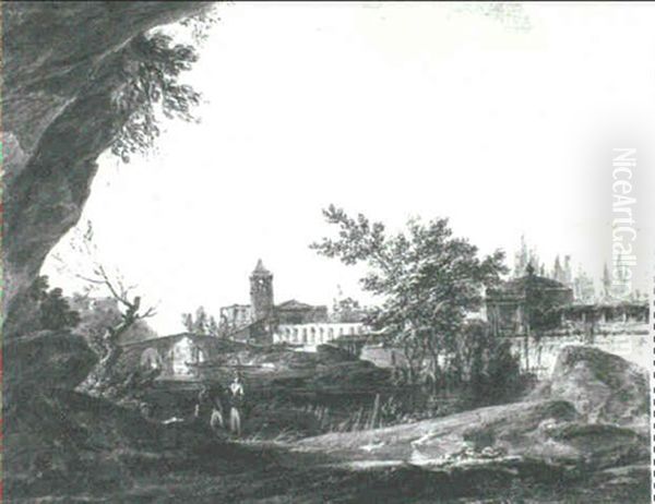 A River Landscape With A Church And Other Buildings On The  Opposite Shore - view 1
